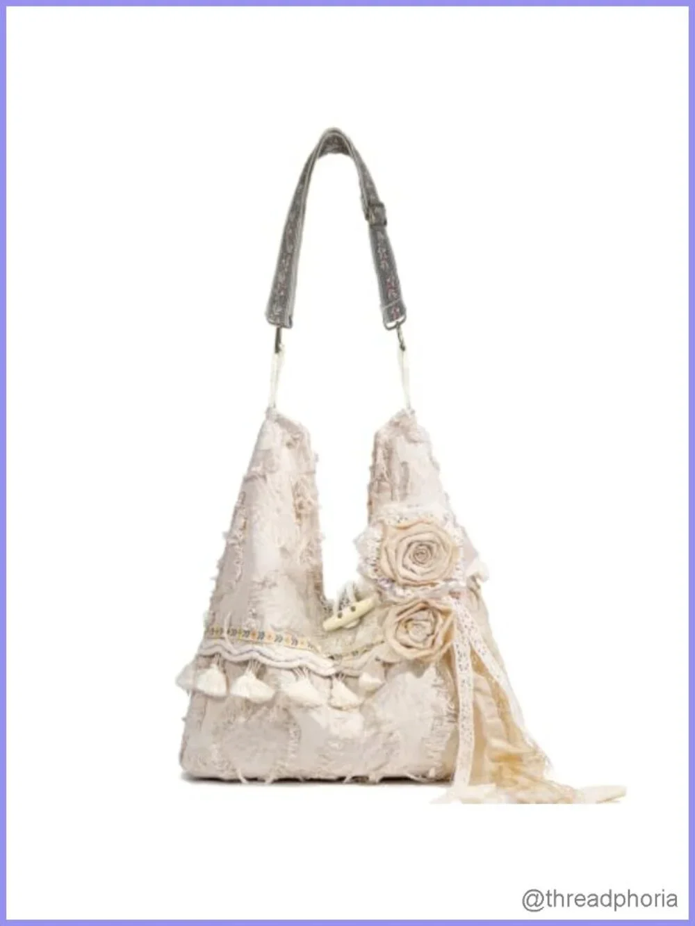 Handcrafted Hobo Shoulder Bag Fringe Floral Guitar Strap Women